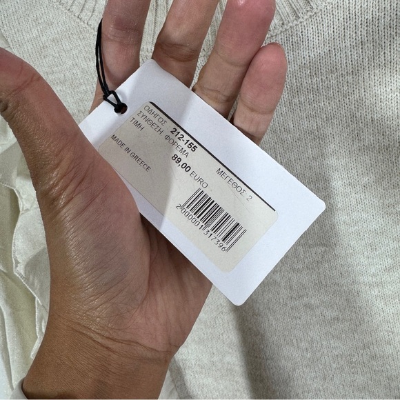 FIGARO Beige Sweater Long Sleeve Ruffle Knit Mini Dress  Quiet Luxury Size 2 - Picture 8 of 13